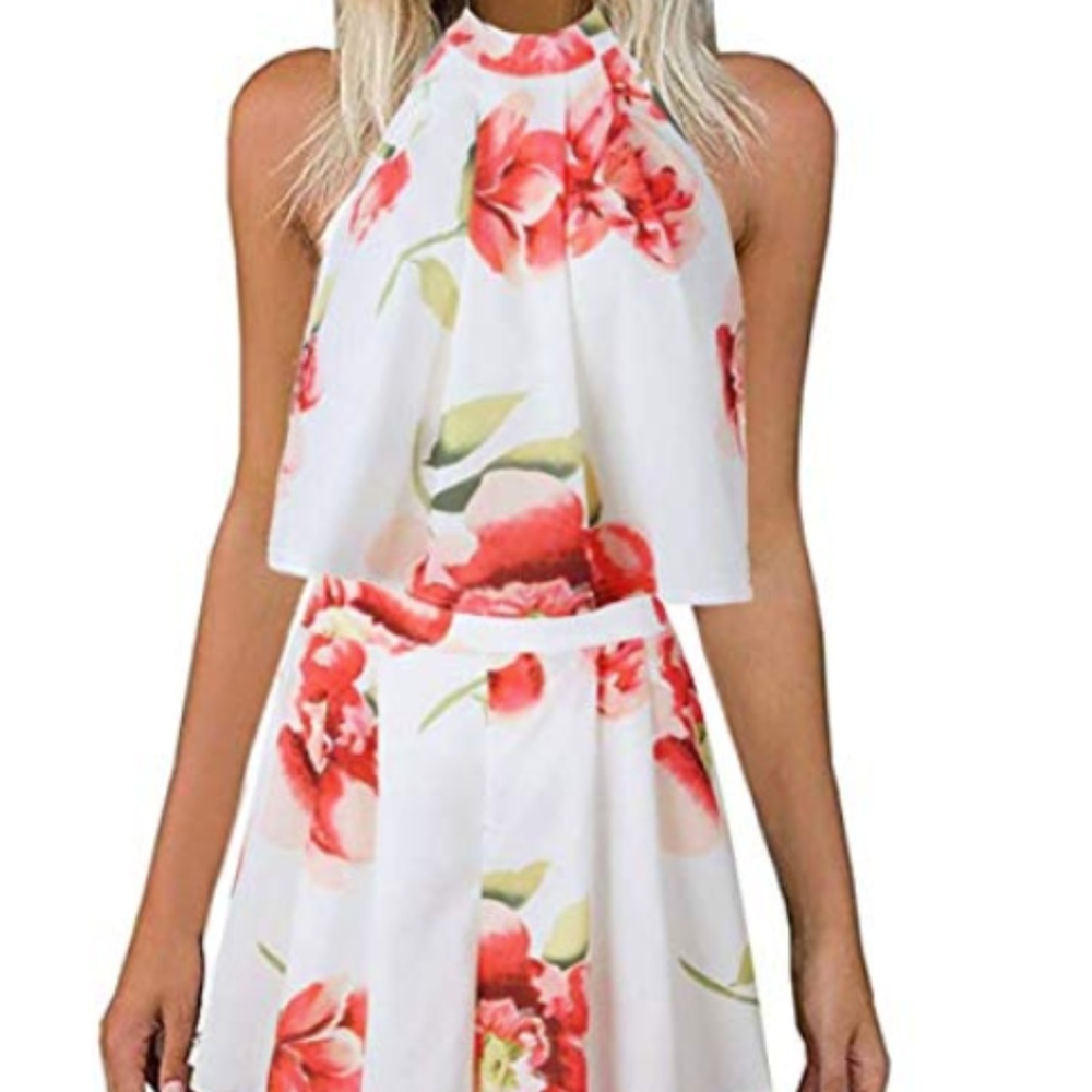 2 Piece Floral Printed Romper White